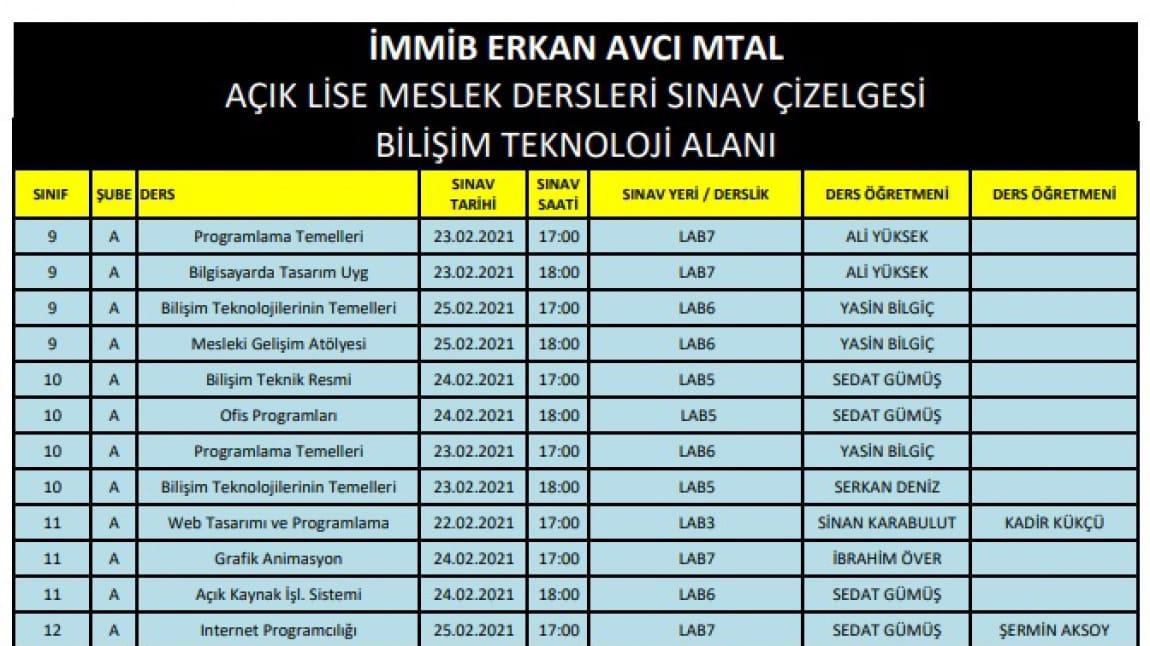 acik meslek lisesi bilisim teknolojileri alani yuz yuze sinav takvimi immib erkan avci mesleki ve teknik anadolu lisesi